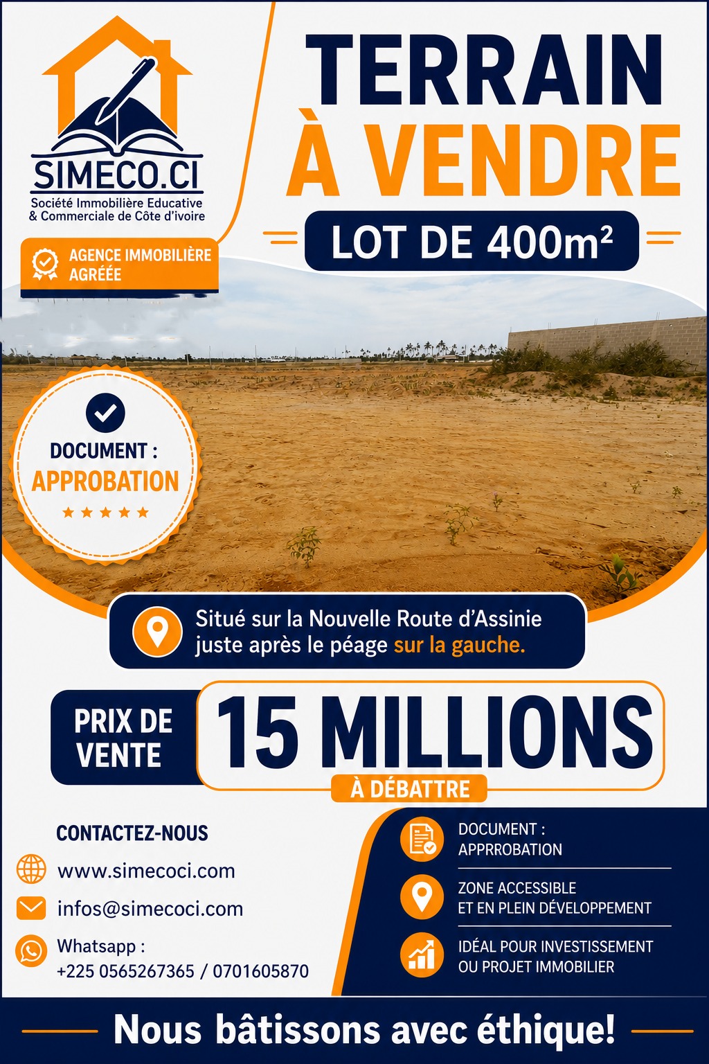 Terrain 400 m² en vente à Assinie — SIMECO.CI
